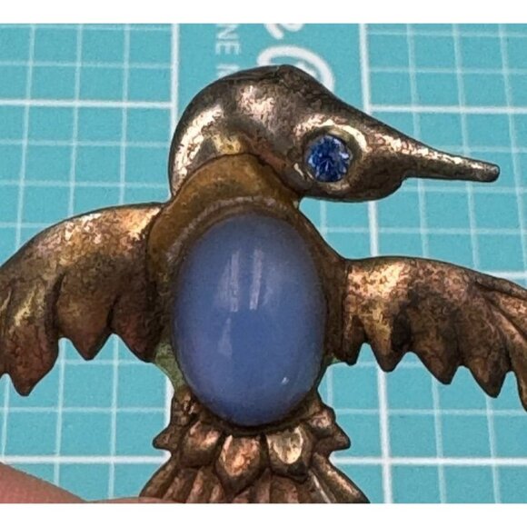 Sterling Vintage Possibly Antique Sterling Silver Bird Brooch Blue Belly Stone